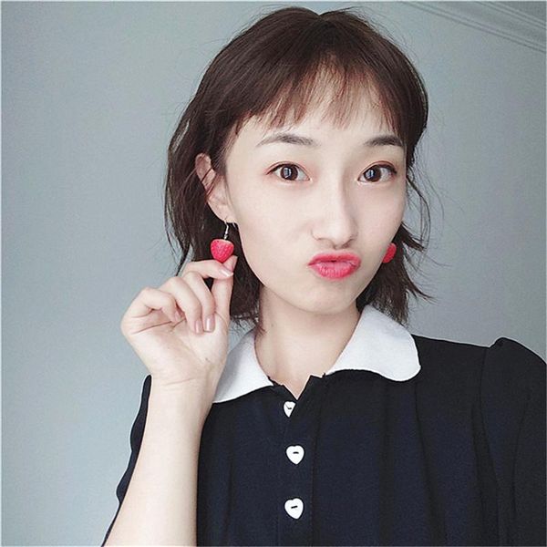 

dangle & chandelier fruit strawberry earring female lovely girl simulation red for women fine jewelry accessories, Silver