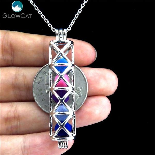 

k196 49mm rectangle tube cross locket necklace pearl bead cage steel chain aroma essential oil diffuser locket bbytja bdehome, Silver