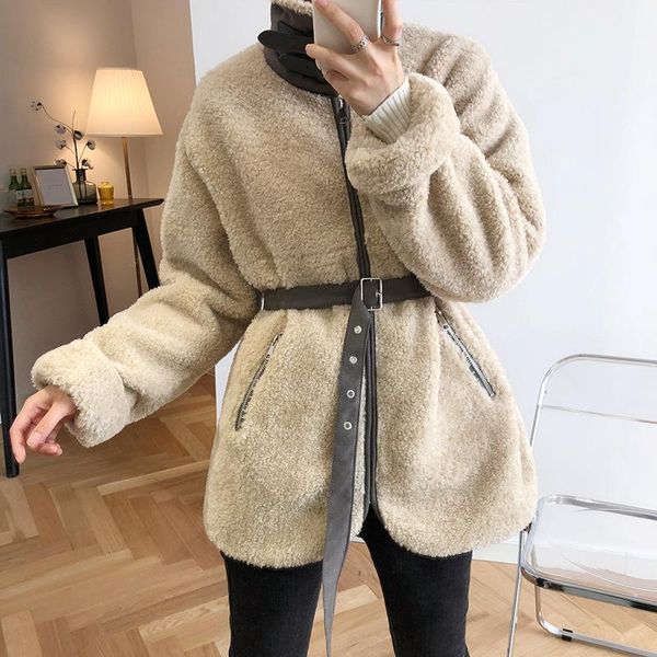 

2021 winter new thick and cotton fashion lamb fur coat female korean version lamb fur and all-in-one motorcycle suit x0791, Black