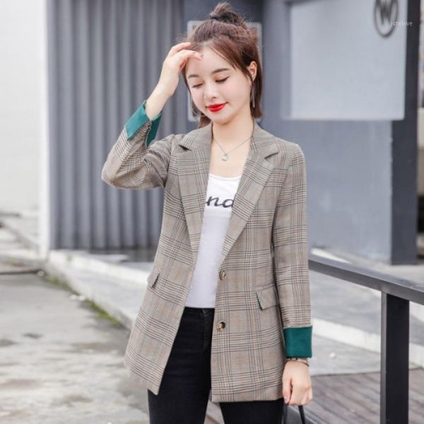 

2020 women new style casual checkered single-breasted blazer korean style ladies' plaid coat blazer women jacket1, White;black