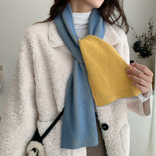 

ins korean-style cute knitted scarf female autumn winter student girl warming scarf women, Blue;gray