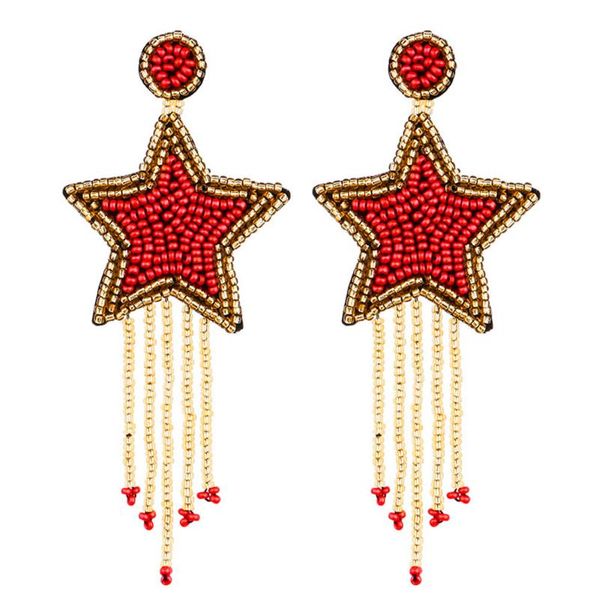 

dangle & chandelier bohemian tassel long earrings for women fashion pentagram pendant good quality glass bead wedding earring, Silver