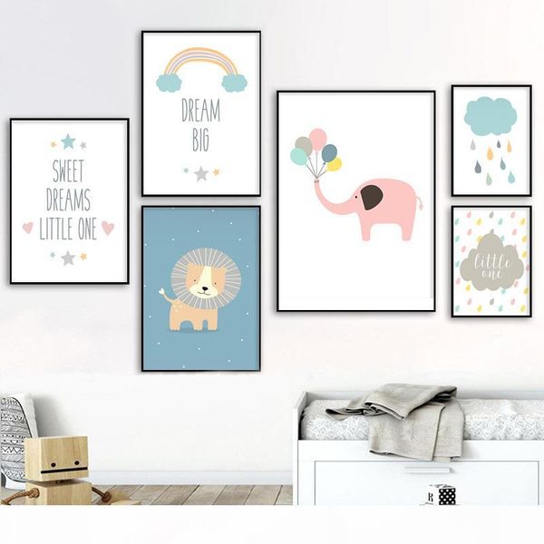 

baby nursery wall art canvas posters and prints cartoon balloon elephant rainbow painting nordic picture children room decor