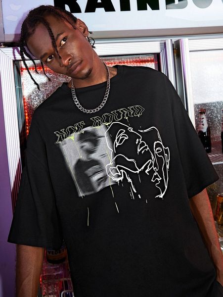 

men drop shoulder figure & letter graphic tee p2cx#, White;black