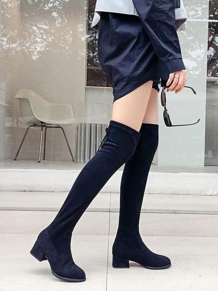 

woman flat boots female shoes boots-women round toe luxury designer thigh high heels high winter footwear low, Black