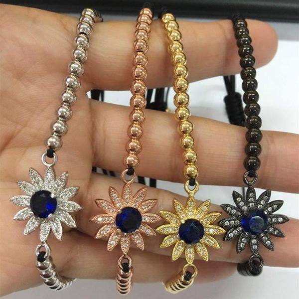 

charm bracelets brand anil arjandas women macrame pave setting cz beads sun flower briading bracelet zzb-46, Golden;silver