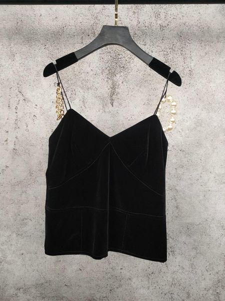 

2020 new ladies fashion sleeveless pure color pearl chain vest 1112, Black;white