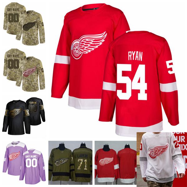 

2021 reverse retro customize #54 bobby ryan detroit red wings jerseys golden edition camo veterans day fights cancer custom hockey jerseys, Black;red