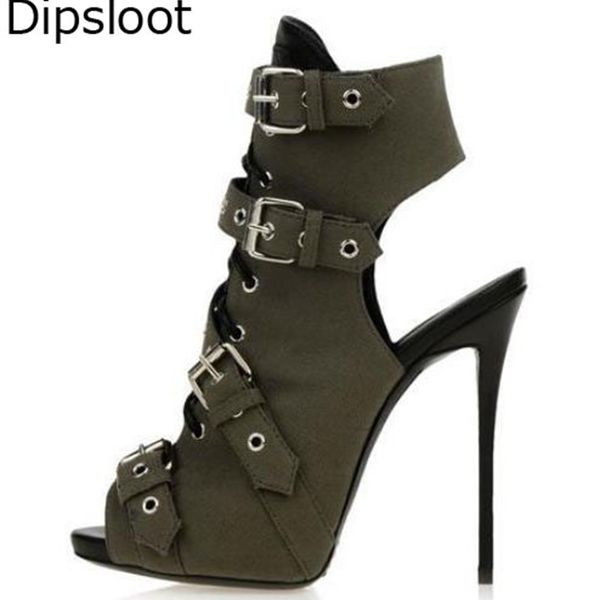 

bottines ladies faux suede buckle sandals gladiator thin leap high fashion shoes peep toe slingbacks summer sandalias 4pc3, Black