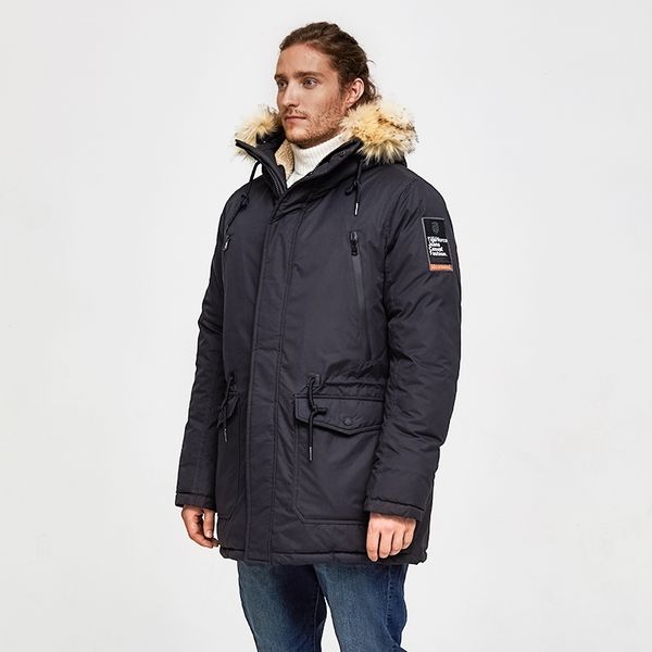 Силы тигра -30 градусов мужчины зимняя куртка средняя длинная мягкая парка с капюшоном с капюшоном теплая пальто искусственный меховой воротник сгущающийся пальто 201203