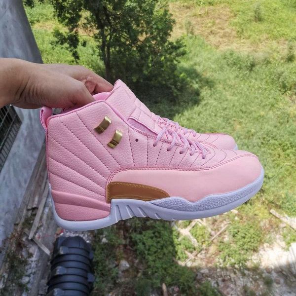 

jumpman womens mid 2020 pink fluorescent basketball shoes 12s 12 girls sport sneakers trainers baskets des chaussures zapatos size 36-40, Black