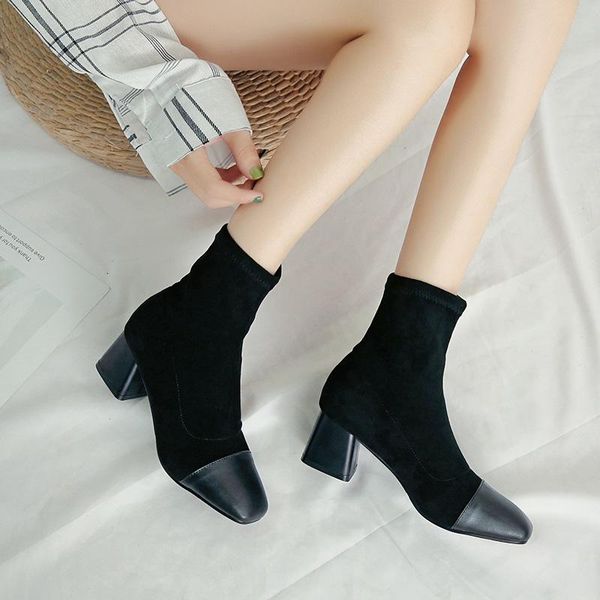

med heel boots women's rubber shoes rain round toe boots-women luxury designer mid-calf rock low 2020 mid calf autumn, Black