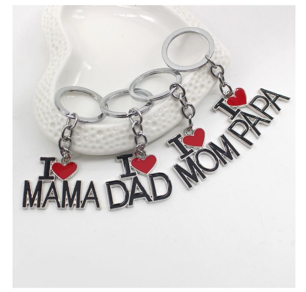 

keychain 100pcs i papa dad mom mama letter red heart love key chains rings fashion jewelry for mother father gift, Silver