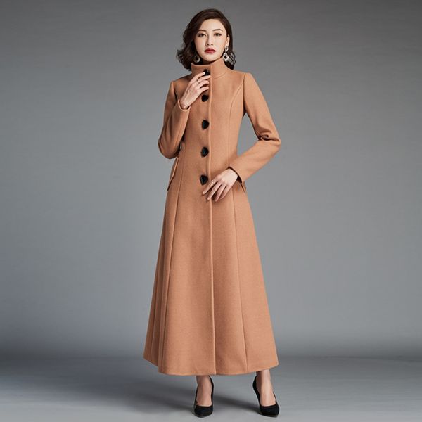 

retro single breasted over the knee jacket female winter thick mink cashmere was thin warm woolen coats with belt f258, Black