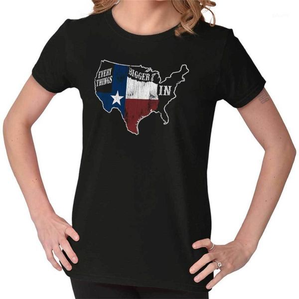 

everythings bigger in tx map texas state flag souvenir ladies t-shirt printed plus size tee shirt1, White;black