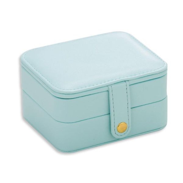 

multilayer earring ring jewelry case for wedding birthday leather casket small travel accessories portable gift bag organizer, Pink;blue