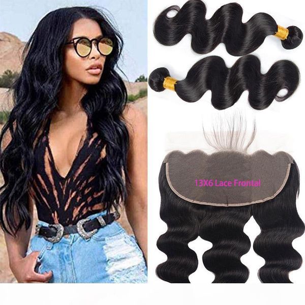 

malaysian human hair 3pcs one set body wave bundles with 13x6 lace frontal baby hair wholesale hair extensions with 13 by 6 frontal, Black;brown