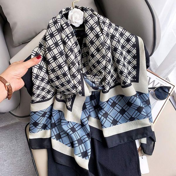 

90*180cm2021 brand new printed scarf women sunscreen shawl scarf summer headscarf cotton and linen women, Blue;gray