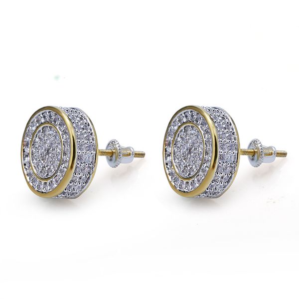 

new fashion earrings for mens iced out bling cz gold silver stud earrings mens diamond rock punk round earrings wedding g, Golden;silver