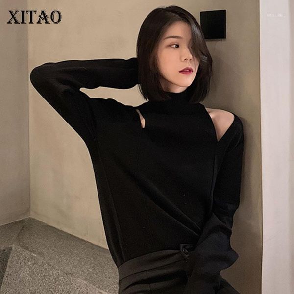 

[xitao] new female 2019 spring new pullover sweater korea fashion full sleeve solid color turtleneck knitted sweater dll27111, White;black