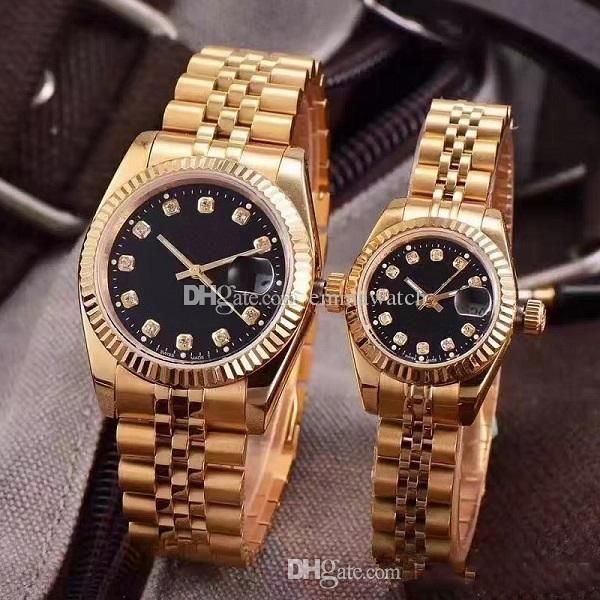 

luxury gold women wristwatches lovers couples style automatic movement mechanical fashion men mens women womens watch watches, Slivery;brown