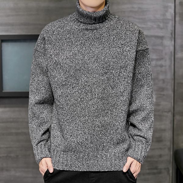 

2021 new men's turtlenecks knitted sweater bottoms jumper winter clothes to man turtle neck le3j, White;black