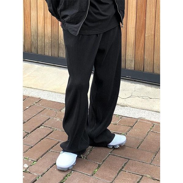 

men's pants 2021 autumn and winter youth pure color simple loose striped straight fashion casual trousers, Black