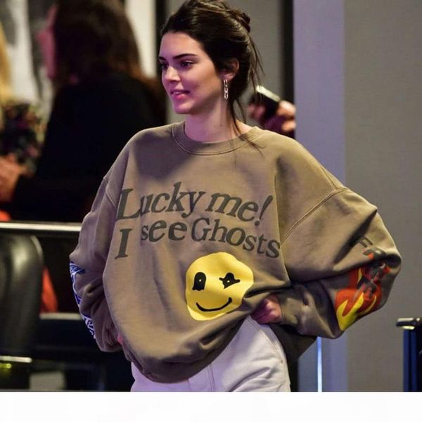 

kanye west sweatshirts lucky me i see ghosts cpfm sweatshirts casual fleeced pullovers for men women hip hop skateboard streetwear, Black