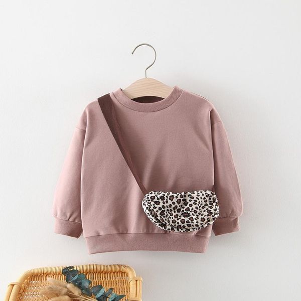 

spring and autumn children casual solid color bottoming shirt with leopard print bag height90cm, Black;white