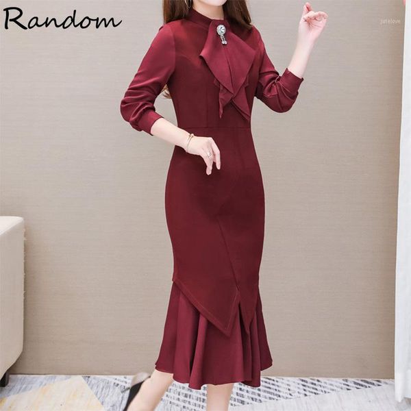 

women 2020 new autumn winter vintage prom party pencil wrap red dress long sleeve elegant office lady dresses plus size clothing1, Black;gray