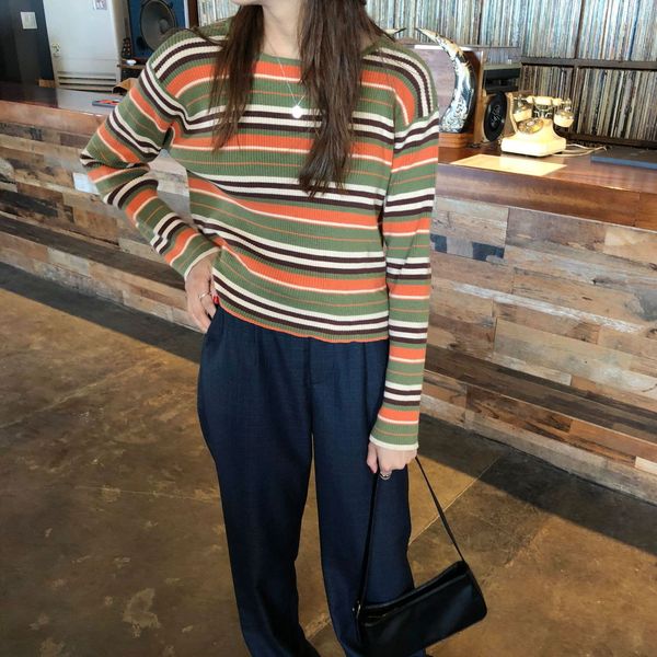 

2021 new spring and autumn all-match thin contrast striped color mesh pitched base shirt f96v, White;black