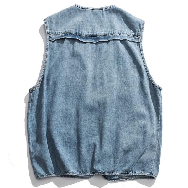 

bokezl zipper pockets multiple men streetwear vest skateboard sleeveless winter denim jean hip hop vests casual jackets coats ovxin, Black