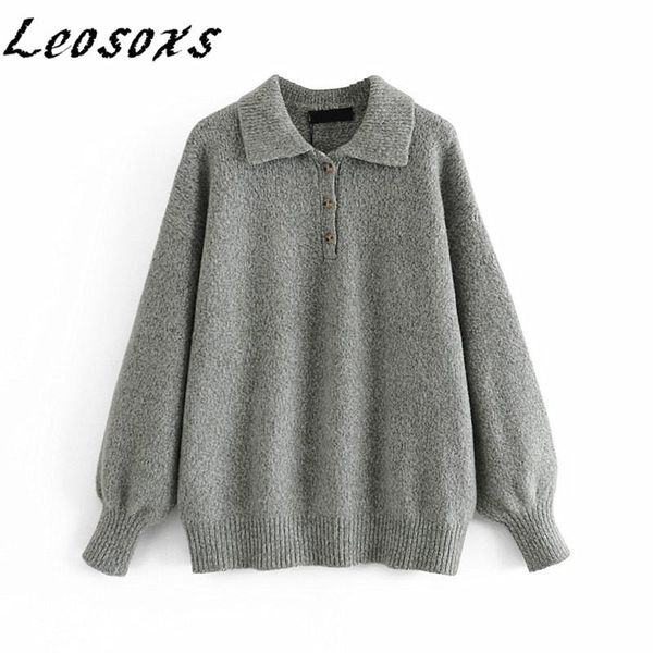 

leosoxs simple loose solid women sweaters pullovers knitted long sleeve lapel casual all-match sweater 2021 spring autumn new, White;black