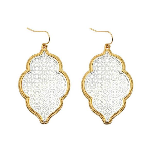 

let it be two tone filigree earrings for women 2021 trendy large geometric morocco dangle earrings jewelry wholesale, Silver