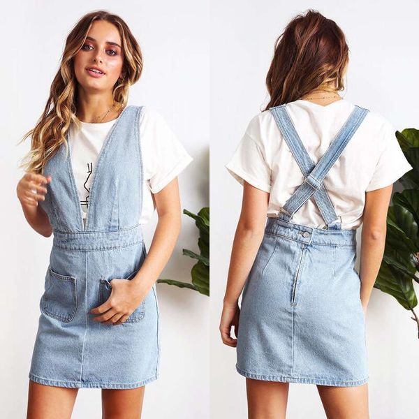 

2019 new denim strap dress net red princess skirt, Black;gray