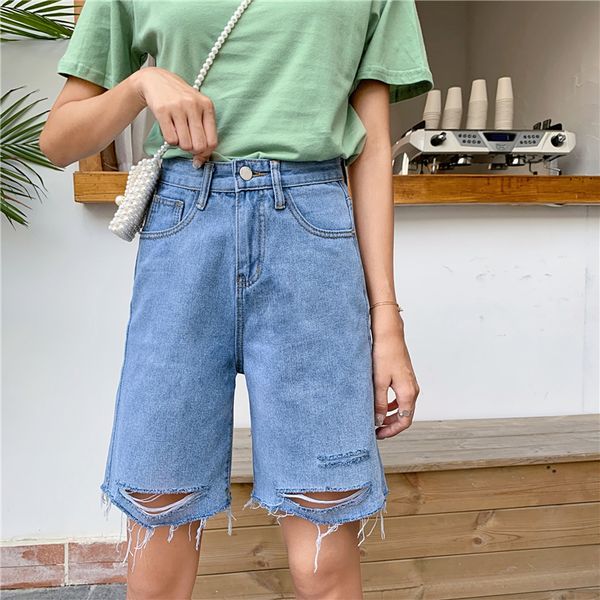 

s-5xl vintage jeans shorts women large size new korean student hole denim shorts female summer high waist loose straight shorts t200701, White;black