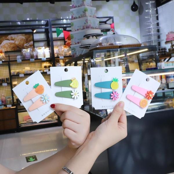 

2pcs girls cartoon fruit flower hair clips girls hair pins toddler hairpin barrettes candy color hair styling tool acc qylcnt, Black;brown