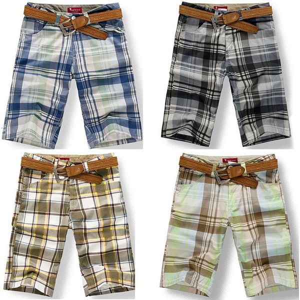

men's shorts 6 styles 2021 summer fashion male checkered beach bermuda men plaid short tartan pants plus size 38, White;black