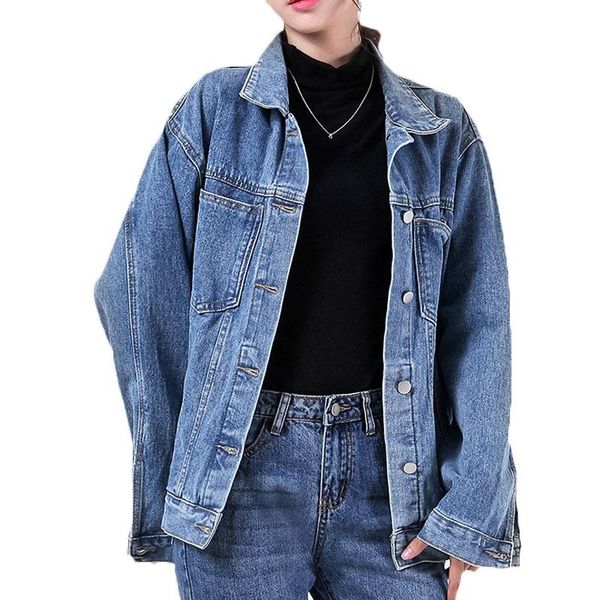 

2021 spring autumn light-colored loose couple denim jacket women outerwear casual jeans coats 52b, Black;brown