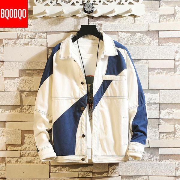 

men's jackets bqodqo patchwork color jacket for men autumn fashion streetwear loose coat stylish white lapel trendy men's clothing, Black;brown