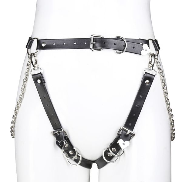 

womens sexyy heart shaped pin buckle leather chain bound pants