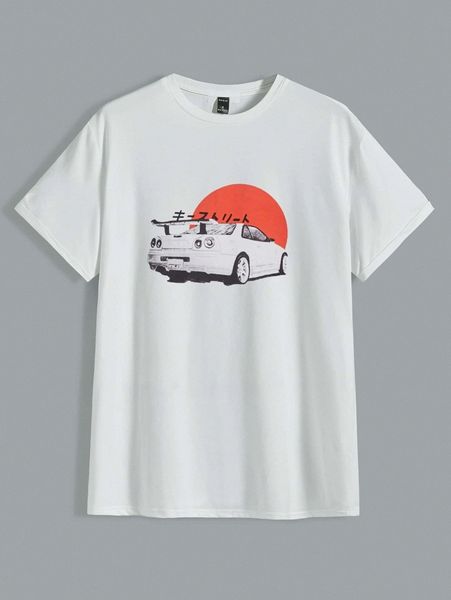 

men car & japanese letter graphic tee j6aw#, White;black