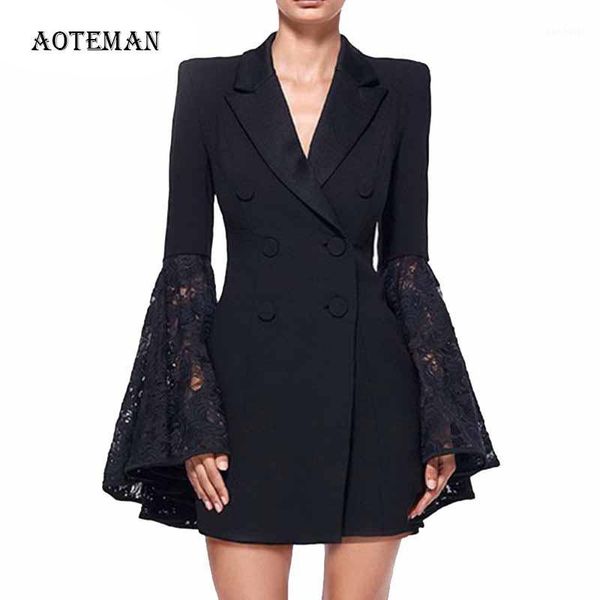 

autumn winter women blazer mujer 2019 long flare sleeve double-breasted office jackets female plus size elegant blazer feminino1, White;black
