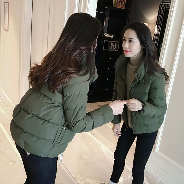 

down cotton winter jacket women 2020 new stand zipper army green bread coat korean thickened short parka ukraine plus size 5xl1, Black