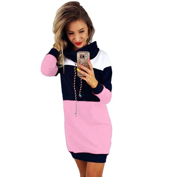 

hoodies dress for women fashion color block patchwork hooded casual dresses spring autumn long sleeve vestidos ladies robe mujer, Black;gray