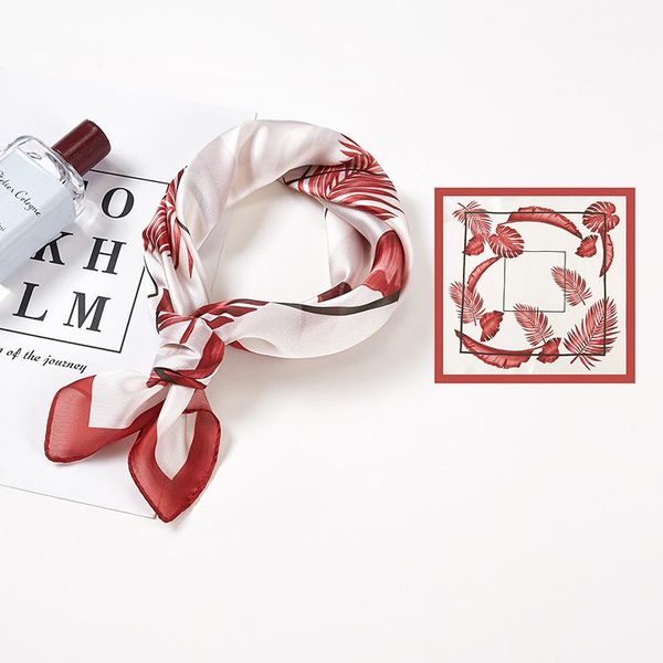 

square 53cm scarf hair tie band for business party women elegant small vintage skinny japanese retro head neck silk scarves, Blue;gray