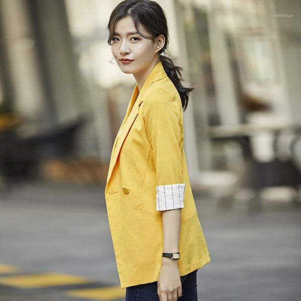 

women casual blazer three quarter 7-point sleeves suit coat single button notched formal business slim office lady blazer coat1, White;black