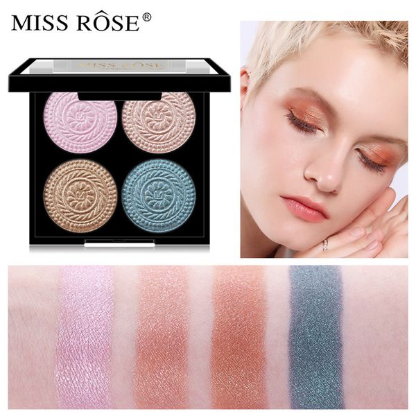 Miss Rose 4 Cor Matte Shimmer Sombra Paleta Diamante Glitter À Prova D 'Água Pigmento Highlighter Eye Shadow Eye Maquiagem Maquiagem Cosméticos