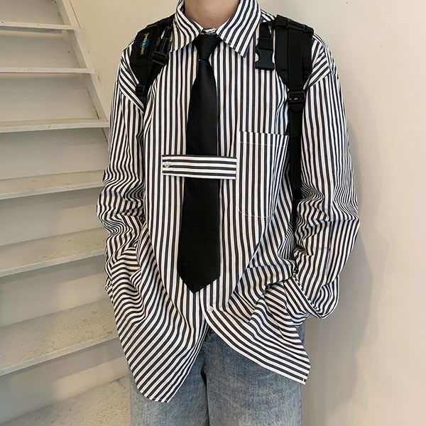 

striped long sleeve 2020 new korean fashion ruffian handsome autumn plaid shirt men's coat, White;black