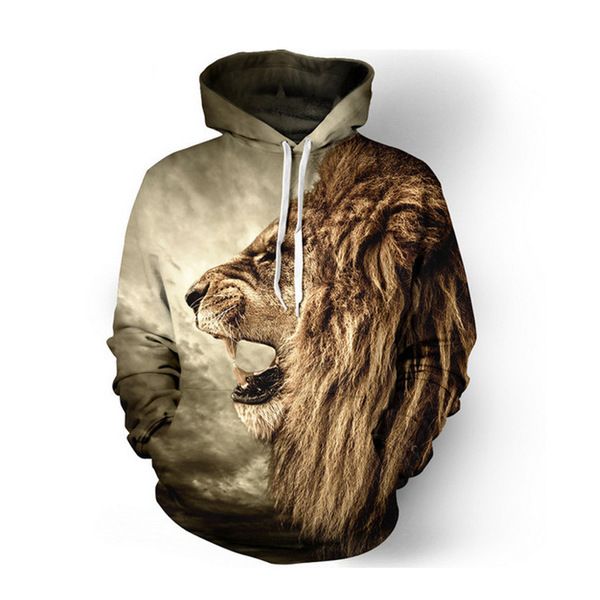 

fashion men women lion tiger 3d printed hoodies hip hop hooded pullovers, Black
